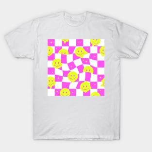 Checkered smiley pink T-Shirt